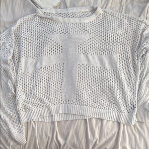 White Knit Mesh Sweater
